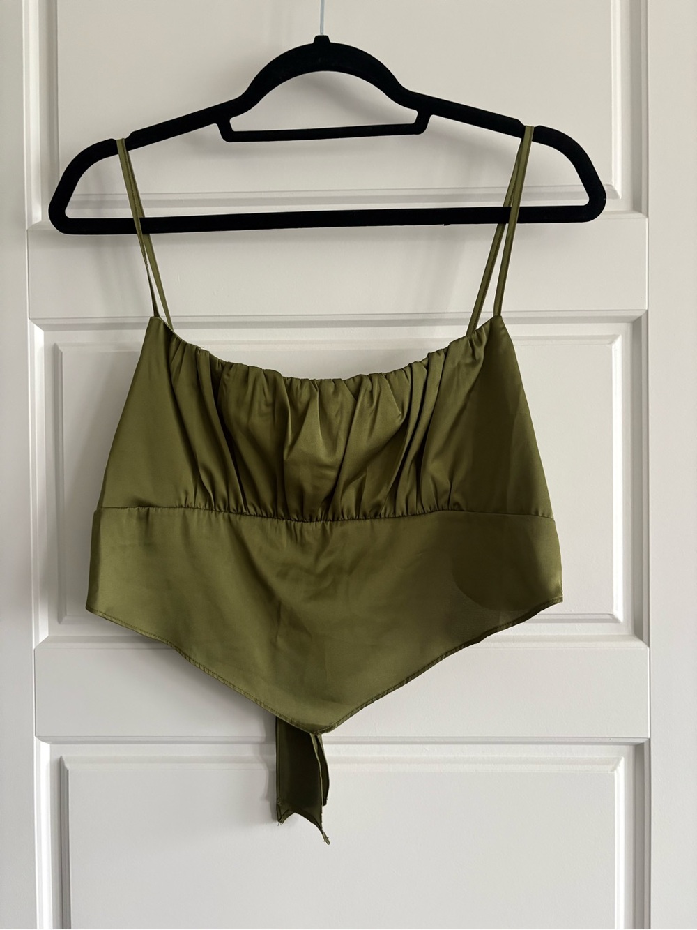 Garage Olive Green Satin Scarf-Hem Cami Top (L)